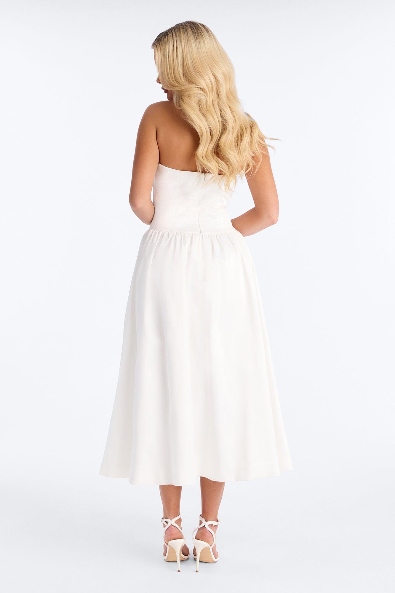 Darling Bow Satin Midi Dress - Off White Female Product Image