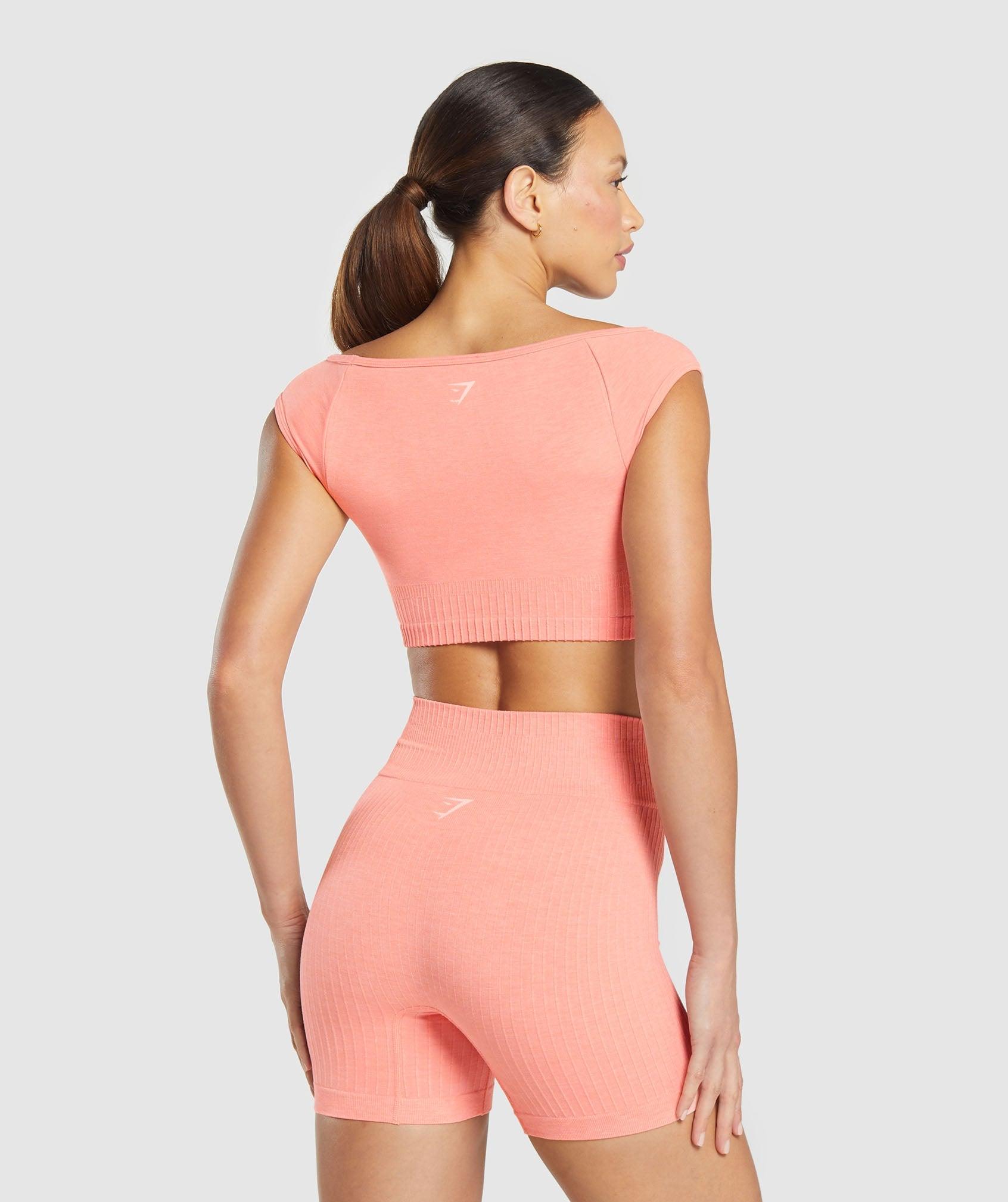 Gymshark Luxe Seamless Boat Neck Crop Top - Bros Muted Coral Marl Female Product Image