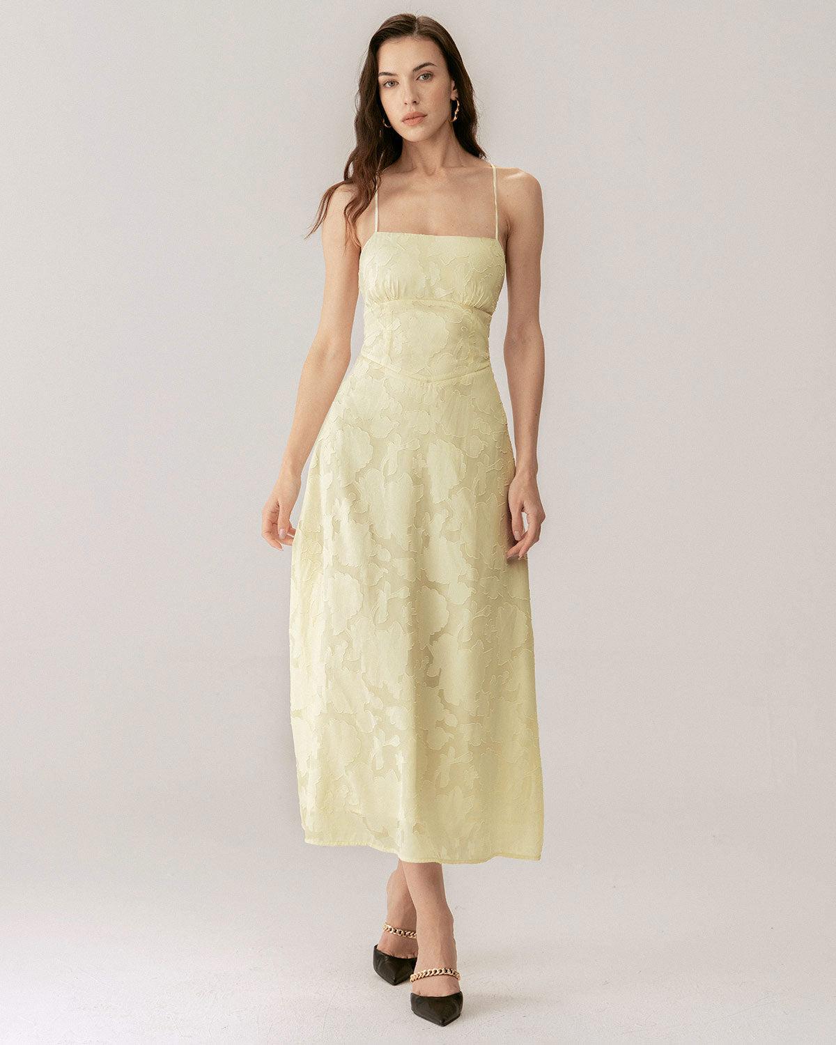 Yellow Jacquard Corset Slip Maxi Dress Product Image
