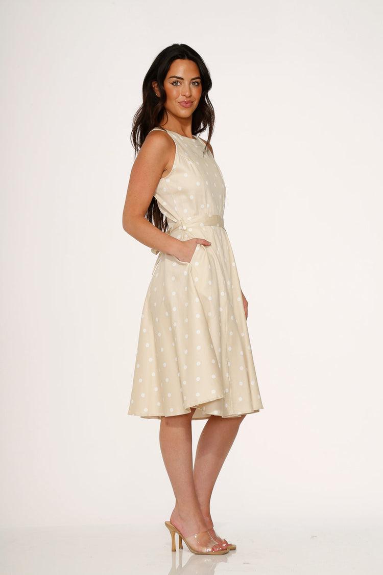 Beige & White Polka Dot Swing Dress Product Image