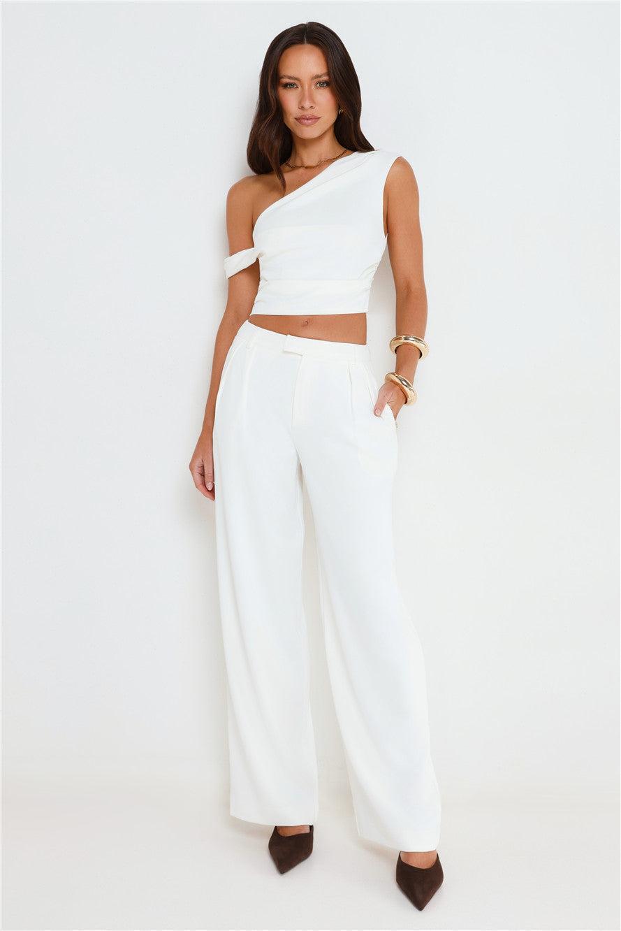 The Edit Tailored Off Shoulder Crop Top White Product Image