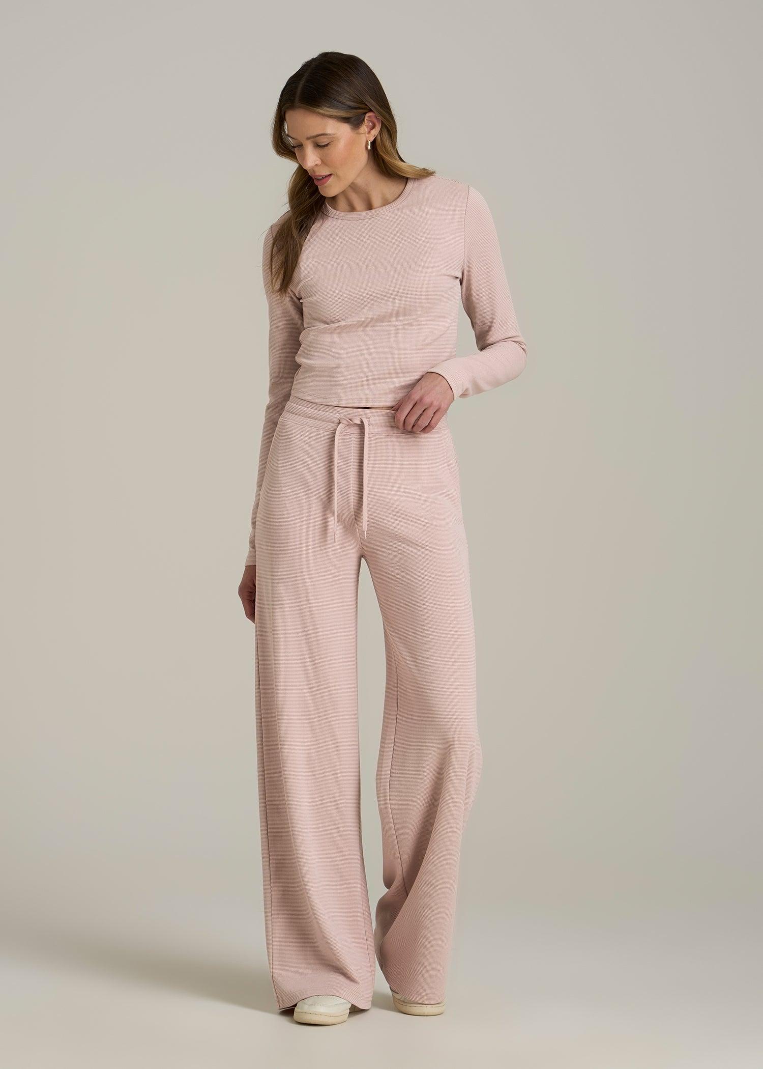 Mid-Rise Waffle Wide-Leg Pants for Tall Women in Desert Rose Product Image