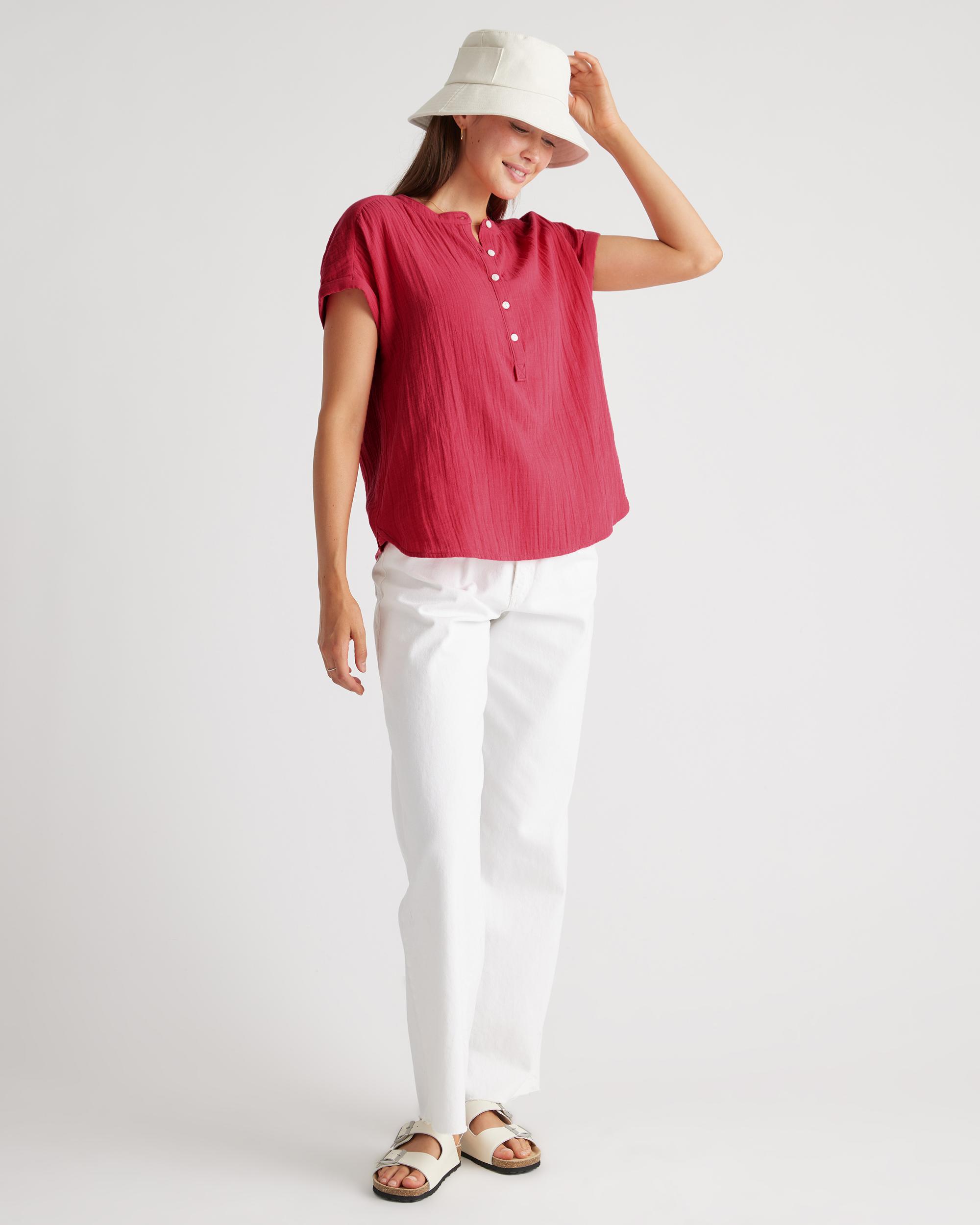 Quince | Women's Gauze Roll Sleeve Shirt Size XS, Organic Cotton Product Image