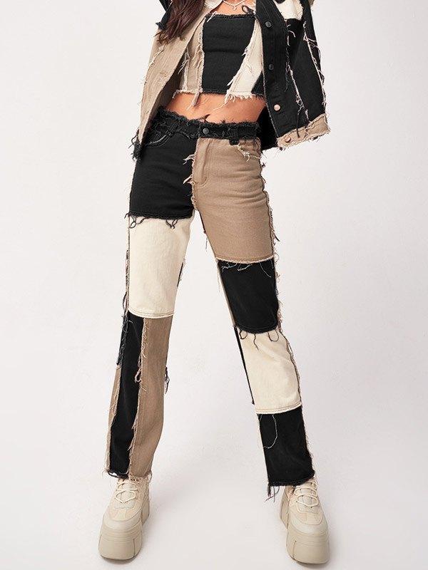 Pastel Patchwork Denim Boyfriend Jeans Product Image