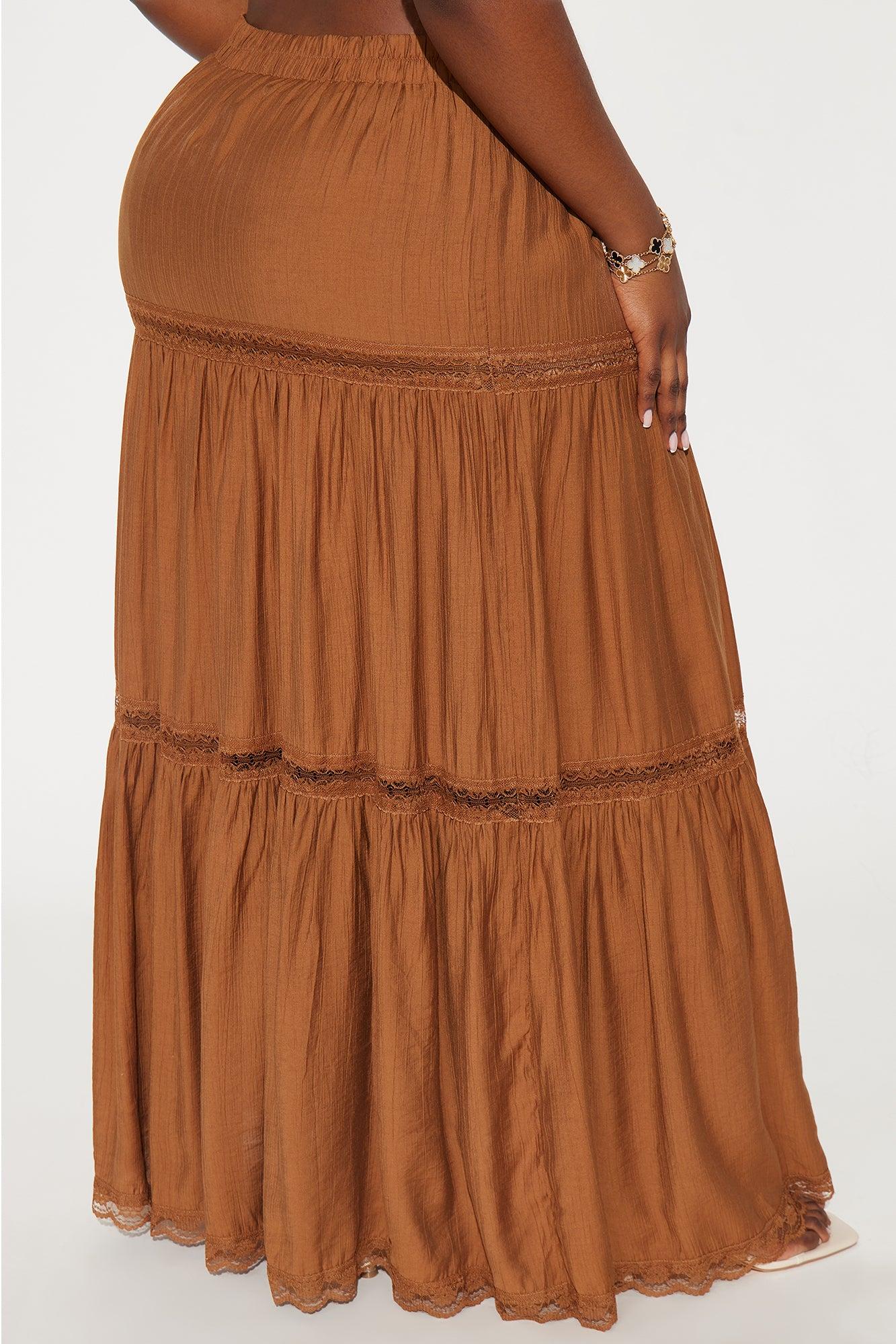 Natalia Tiered Gauze Maxi Skirt - Brown Product Image