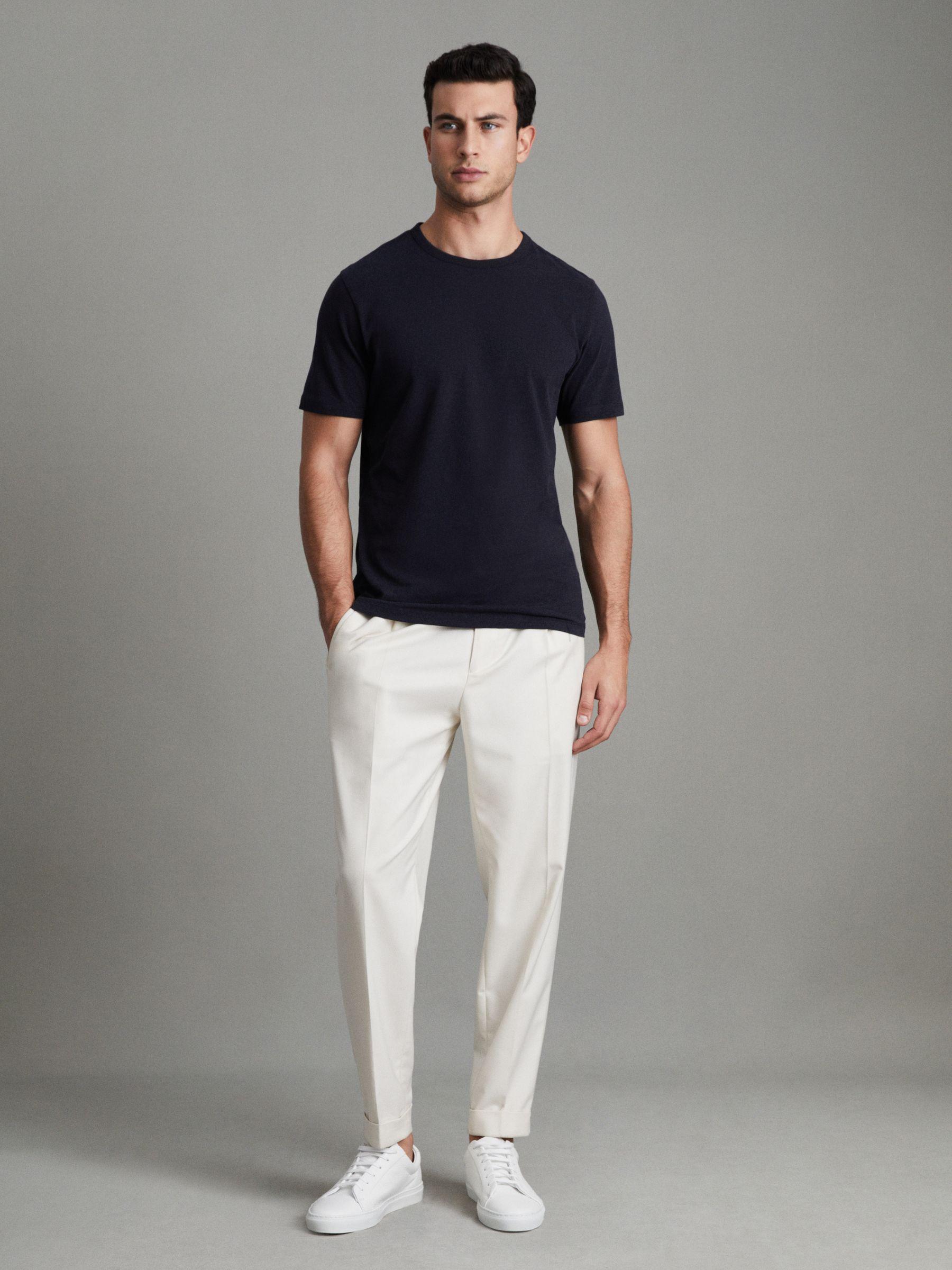 Cotton Crew Neck T-Shirt in Navy Product Image