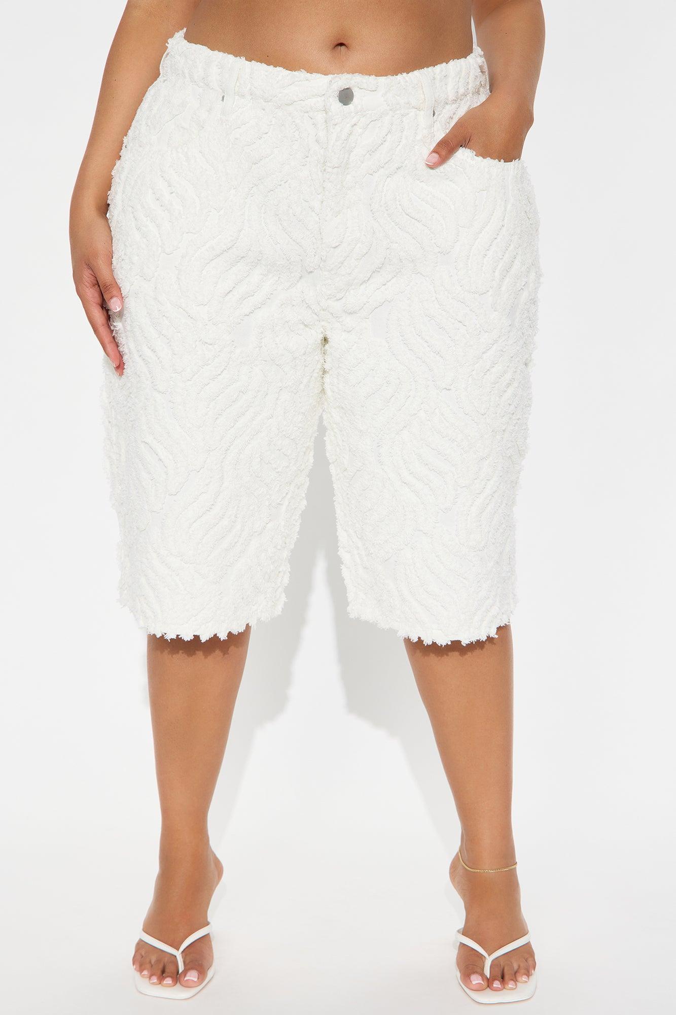 Rockaway Textured Denim Jorts - White Product Image