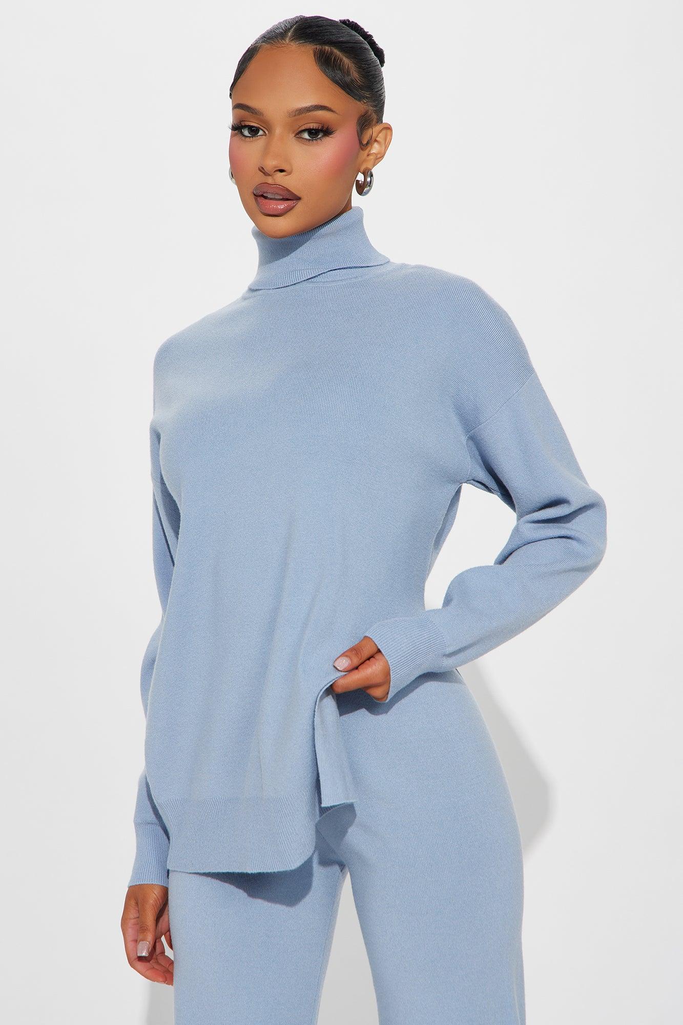 Staying Here Sweater Pant Set - Light Blue Product Image