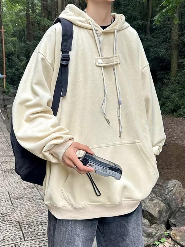 Men's Solid Snap Button Design Drawstring Oversized Hoodie Product Image