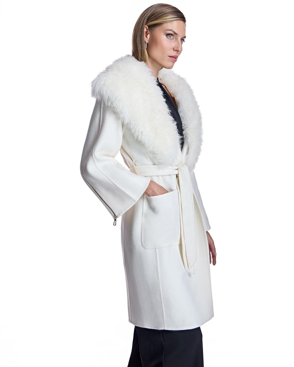 Wool Blend Belted Fur Trim Coat-Maximilian Product Image