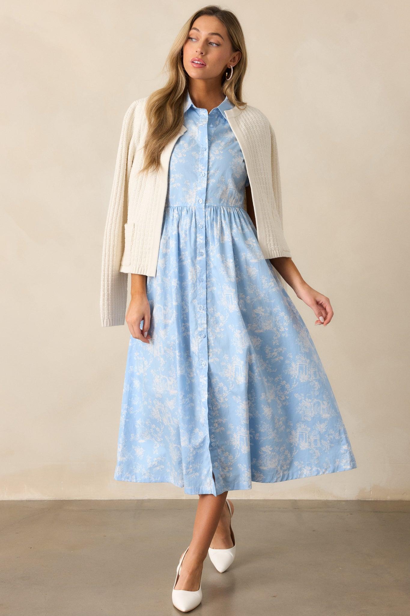 Believe It Cotton Light Blue Toile Maxi Dress Product Image