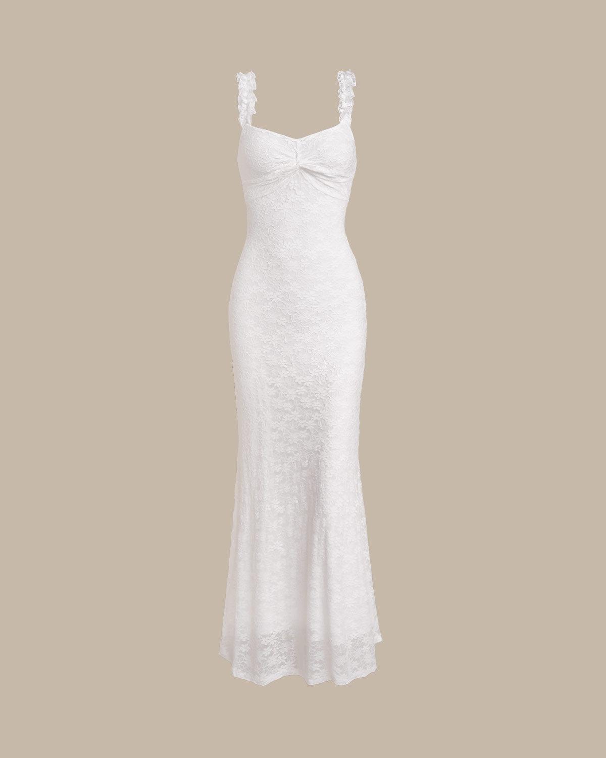 White Lace Bodycon Slip Maxi Dress Product Image