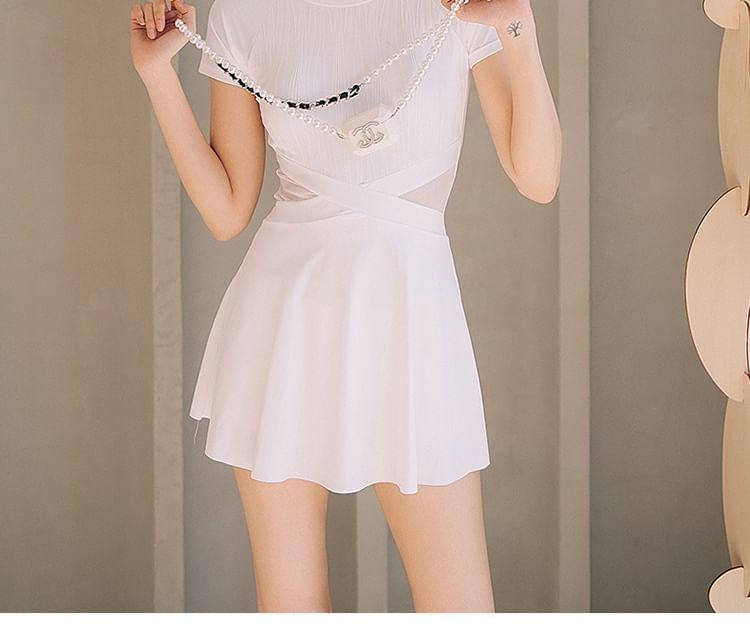 Short-Sleeve Open Back Swim Dress Product Image