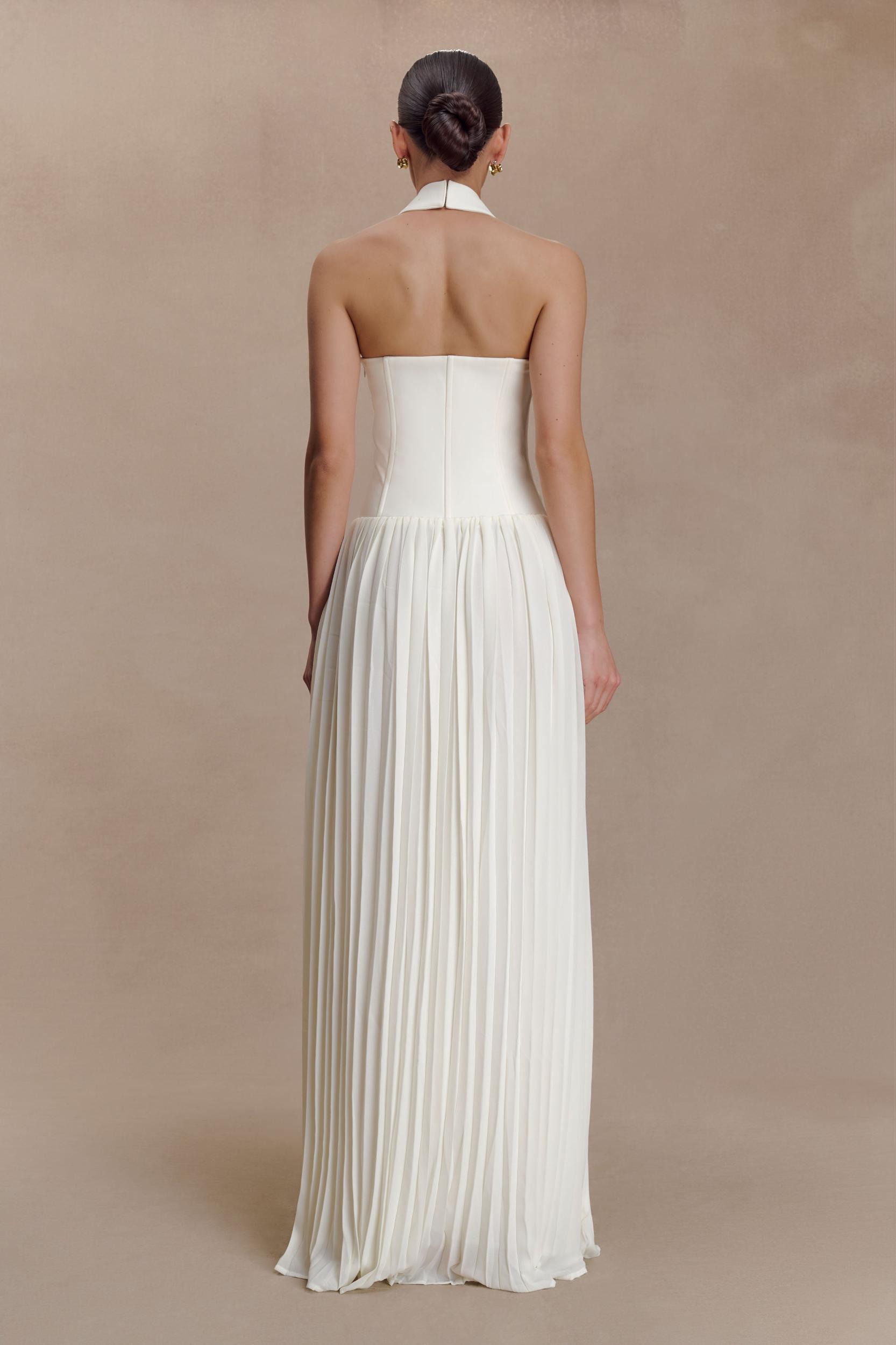 Stacie Pleated Halter Maxi Dress - Ivory Product Image
