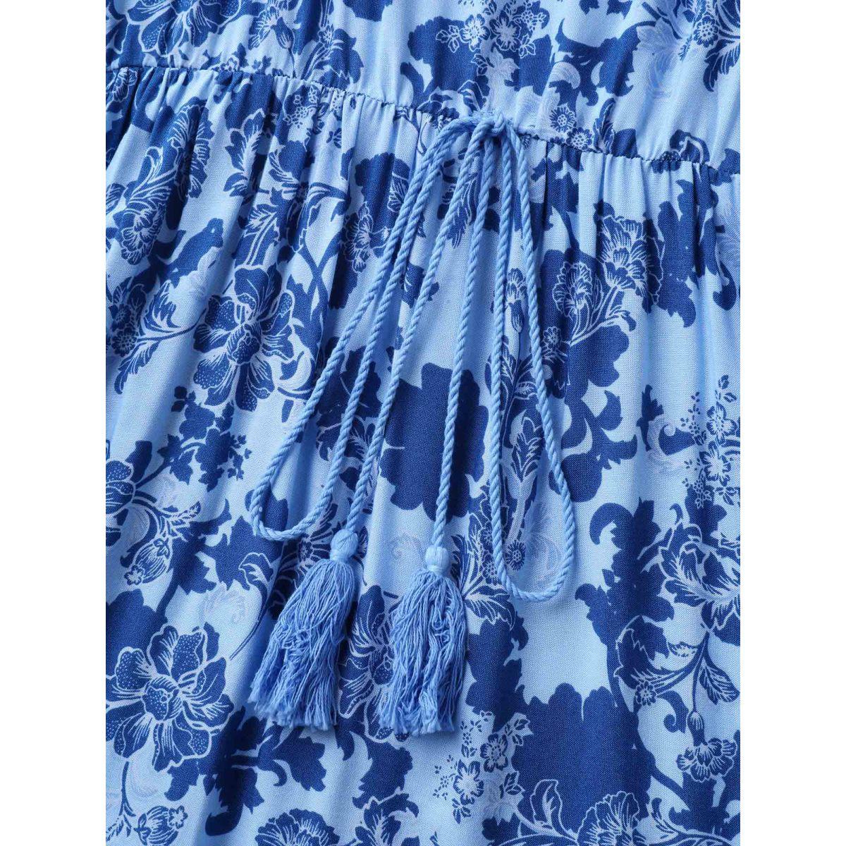 Plus Size Rayon Braided Shoulder Straps Floral Midi Dress Stone Women Round Neck Sleeveless Curvy BloomChic 12/L Product Image