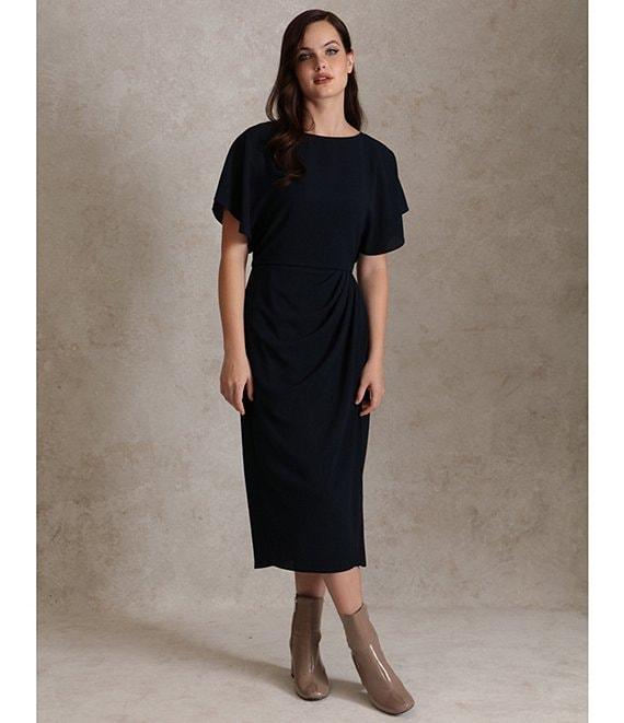 Maggy London Crew Neck Short Dolman Sleeve Faux Wrap Midi Sheath Dress Product Image