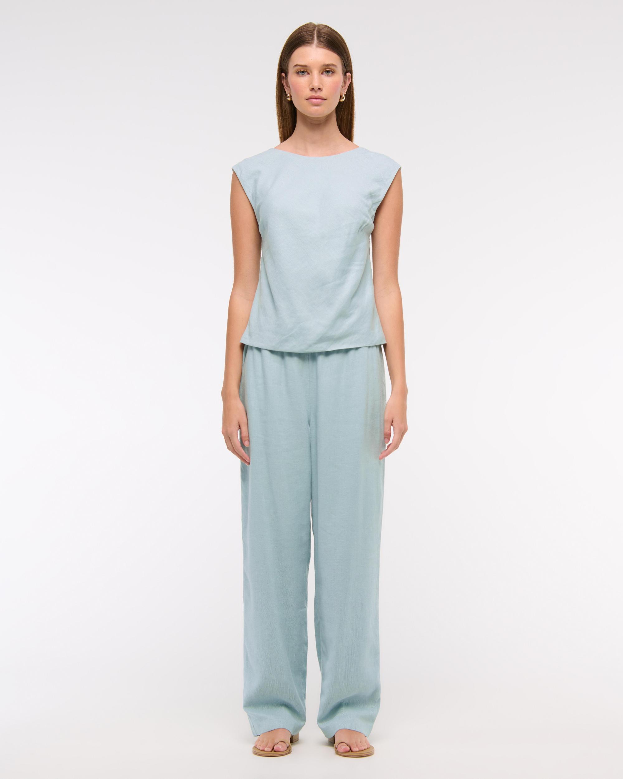 Straight Linen-Blend Pull-On Pant Product Image
