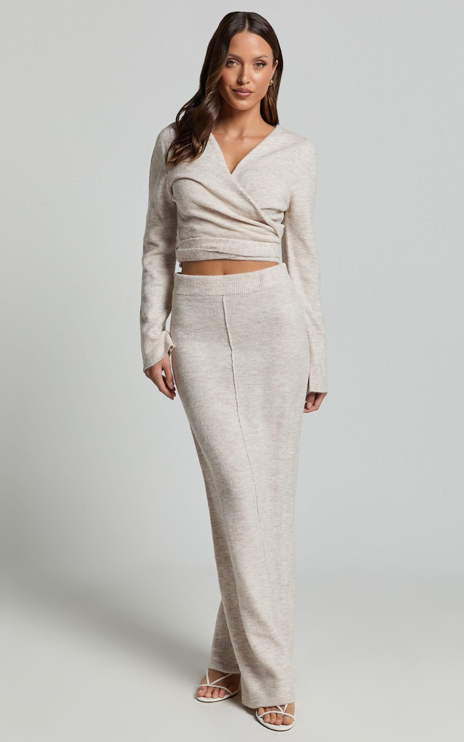 Tessa Maxi Skirt - Knitted Column Maxi Skirt in Stone Product Image
