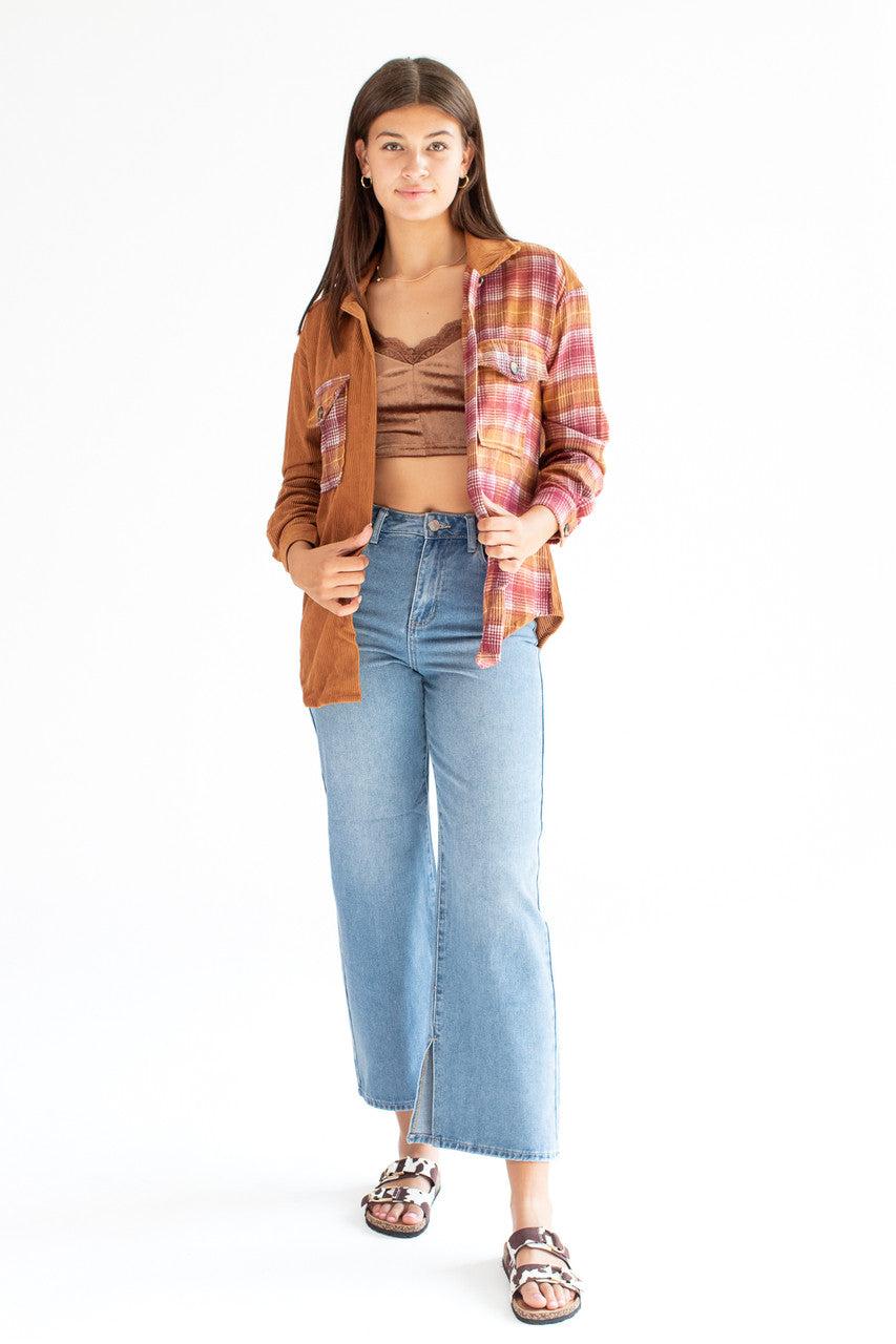 Amber Brown Corduroy Flannel Shirt Product Image