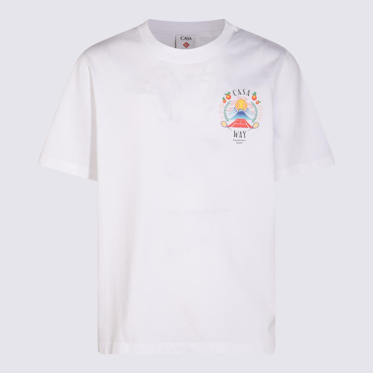 CASABLANCA T-shirt Girocollo Con Logo Sul Fronte In Cotone Bianca Uomo In Neutral Product Image