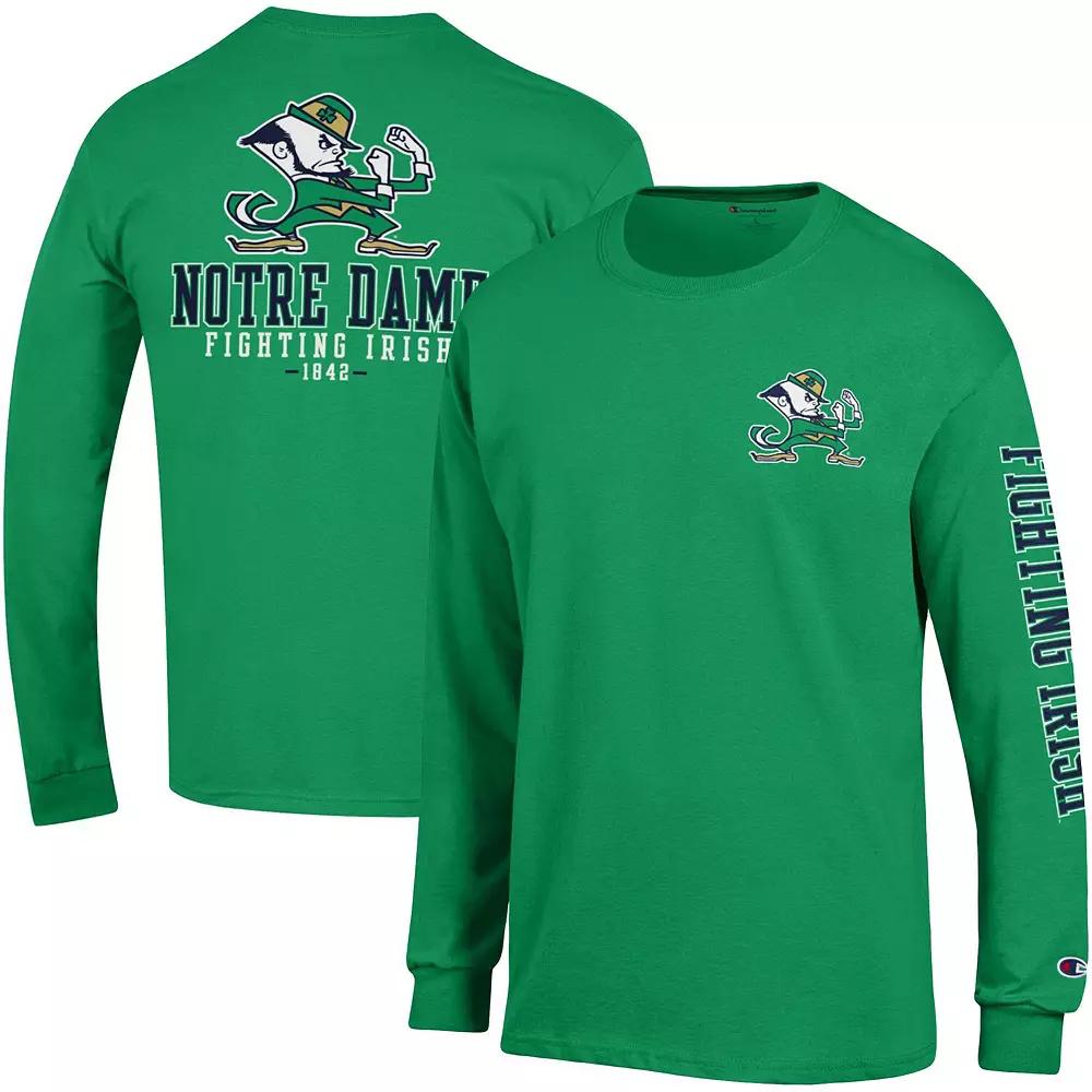 Men's Champion Green Notre Dame Fighting Irish Team Stack 3-Hit Long Sleeve T-Shirt, Size: Large Product Image