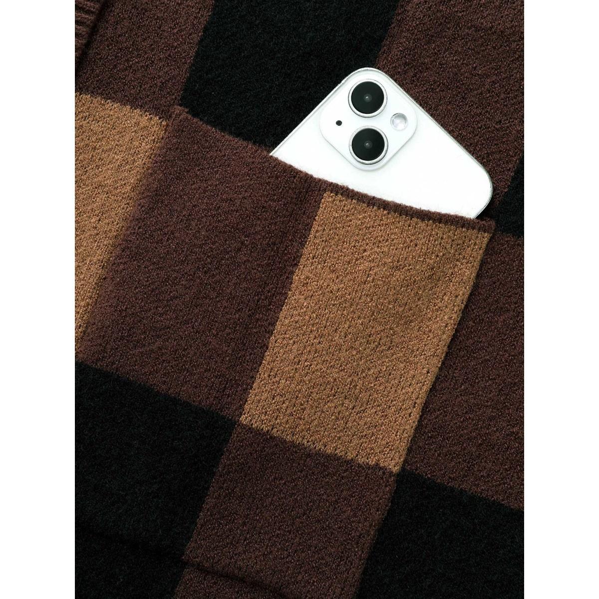 Plus Size Supersoft Essentials Plaid Kimono Collar Cardigan Browncoffeecolor Women Casual Loose Long Sleeve Everyday Cardigans BloomChic 26/4X Product Image