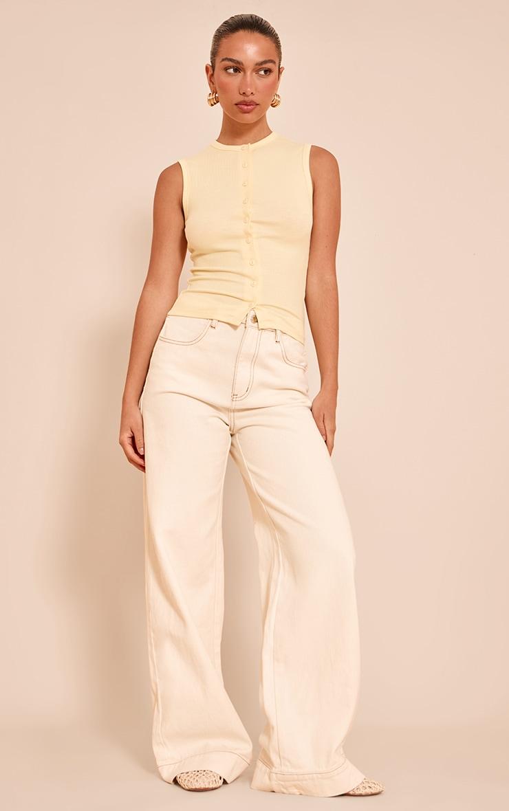 Butter Yellow Soft Rib Button Down Sleeveless Long Top Product Image