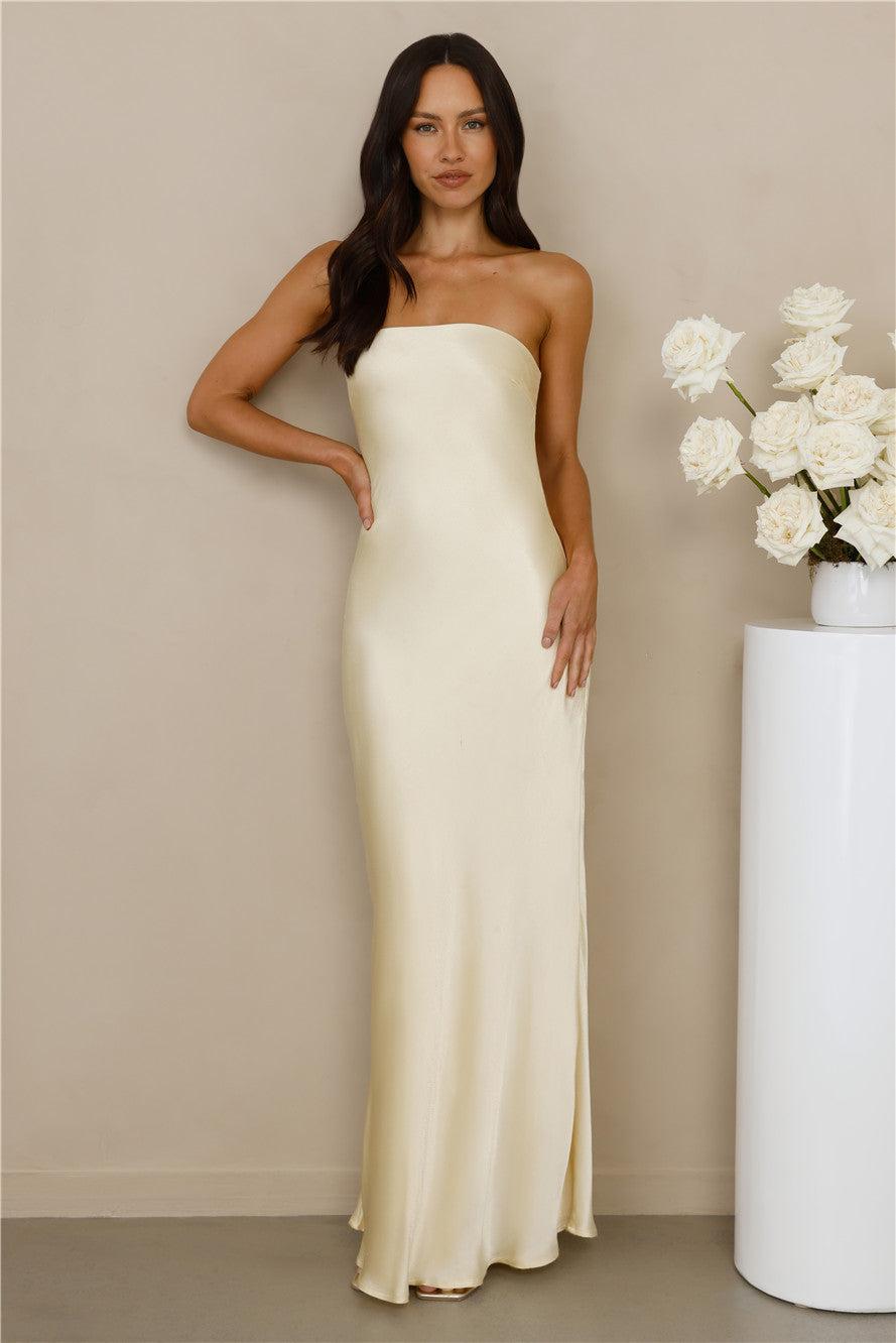 The Felicity Strapless Satin Maxi Dress Yellow Product Image