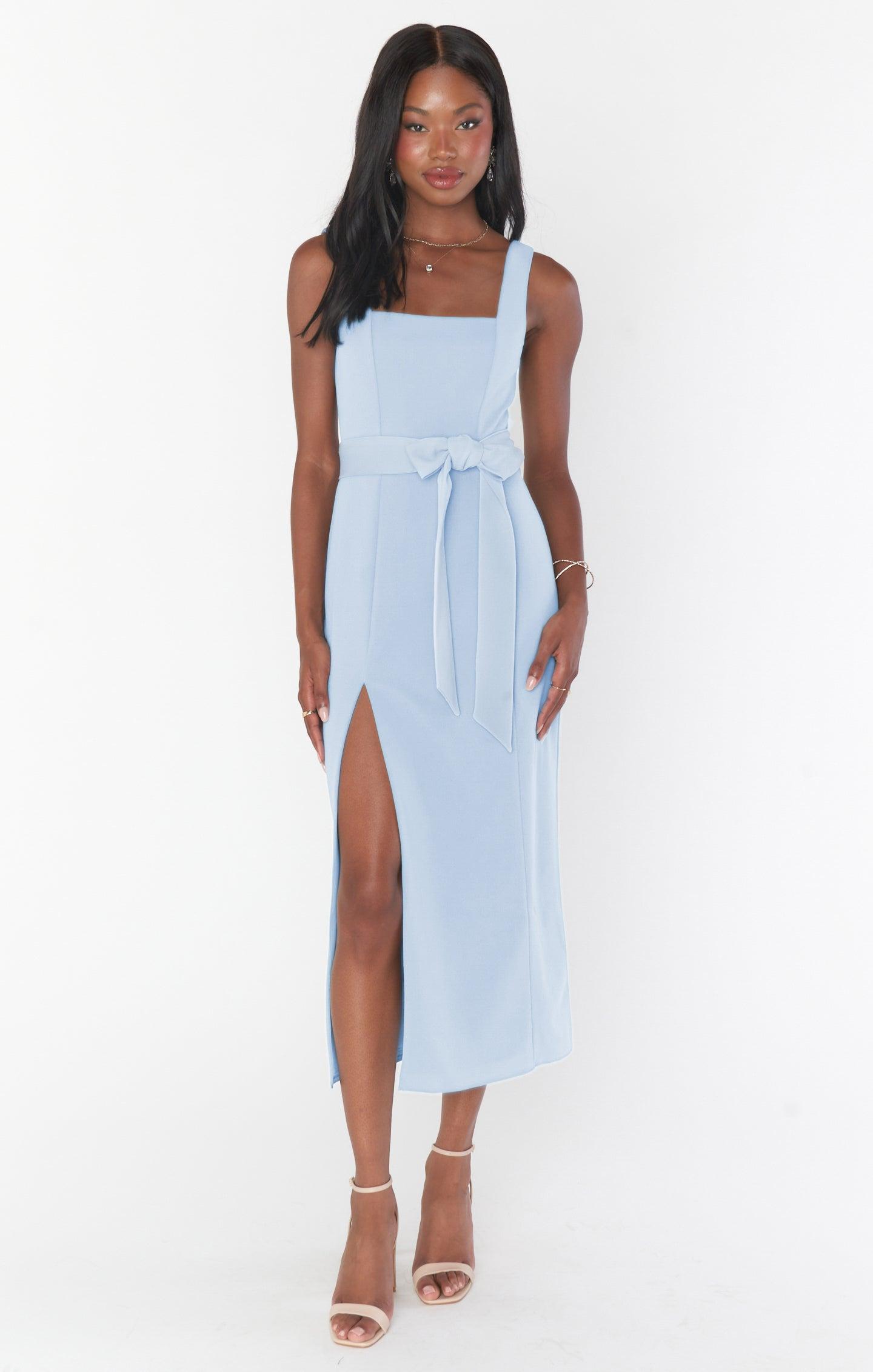 Eden Midi Dress ~ Steel Blue Stretch Product Image