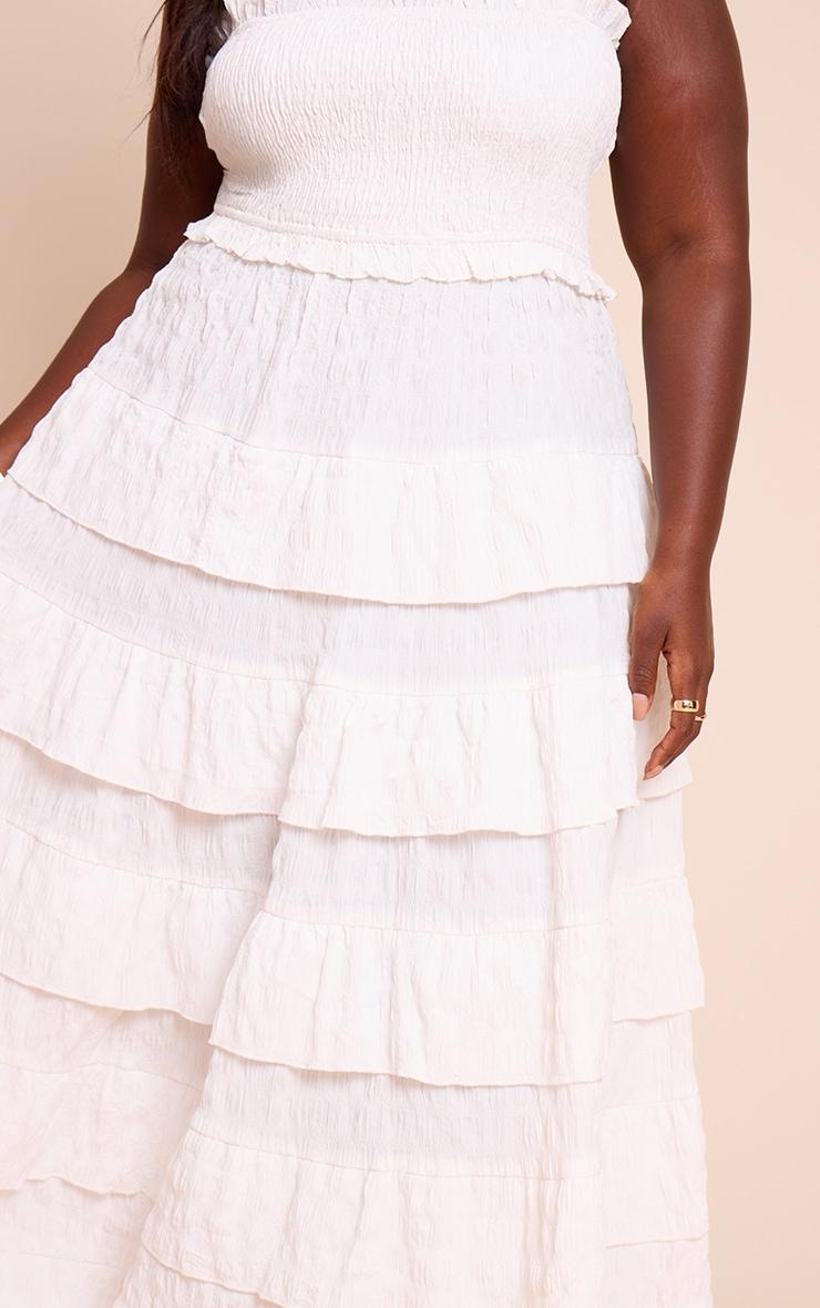 Plus White Textured Shirred Tiered Maxi Dress Product Image