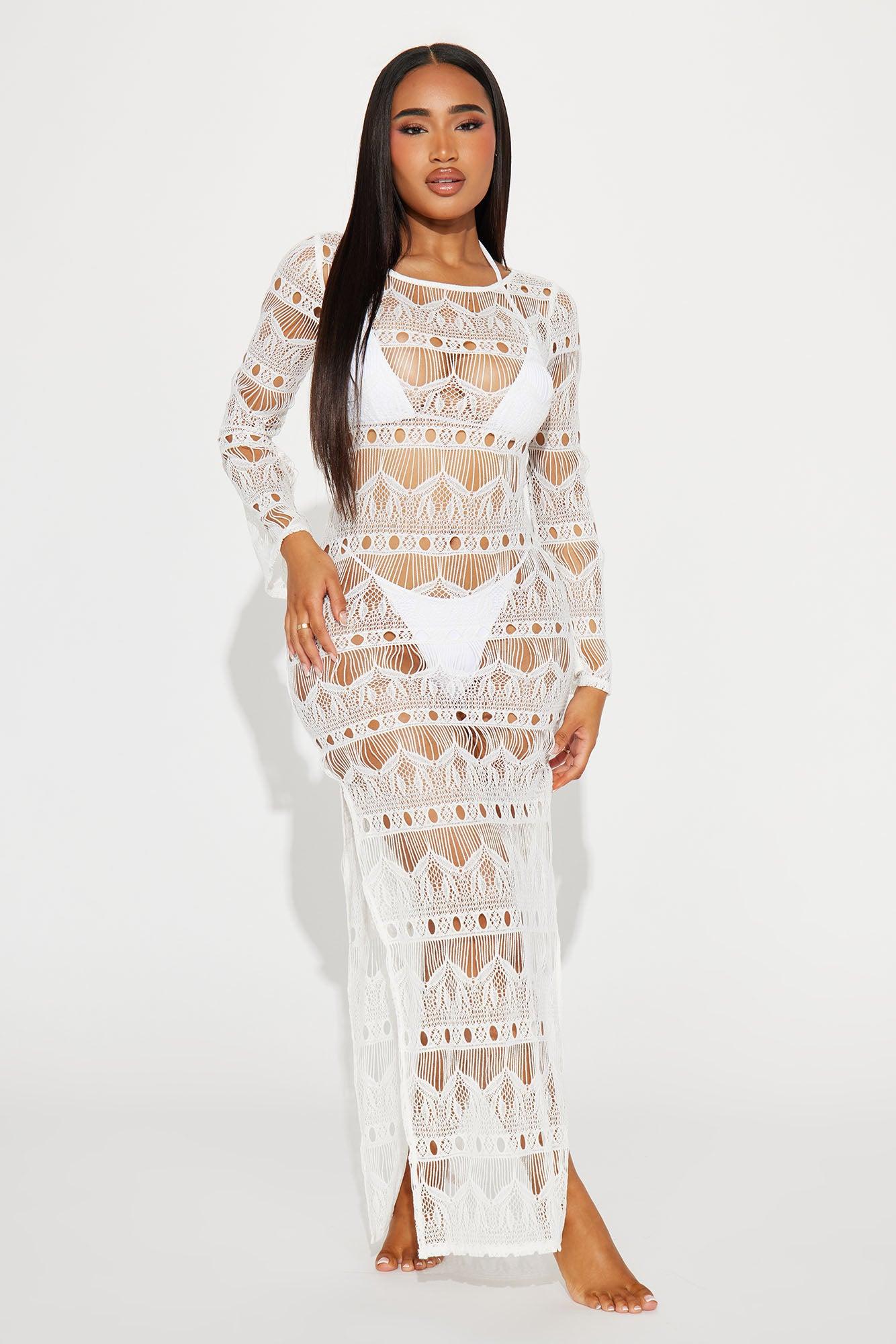 Grecian Goddess Lace Cover Up Maxi Dress - White Product Image