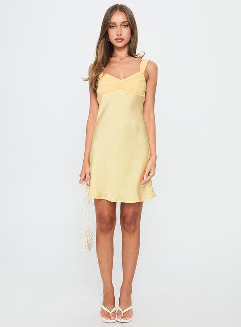 Star Gazer Ruched Mini Dress Yellow Product Image