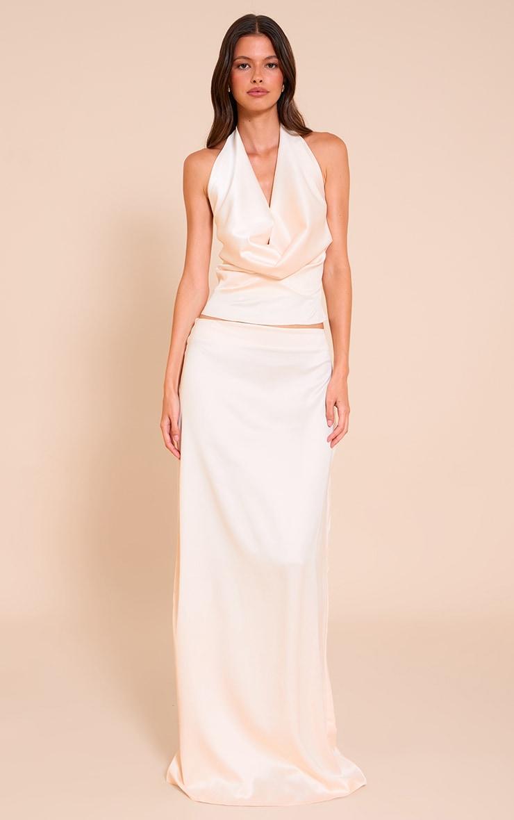 Champagne Satin Cowl Front Long Top Product Image