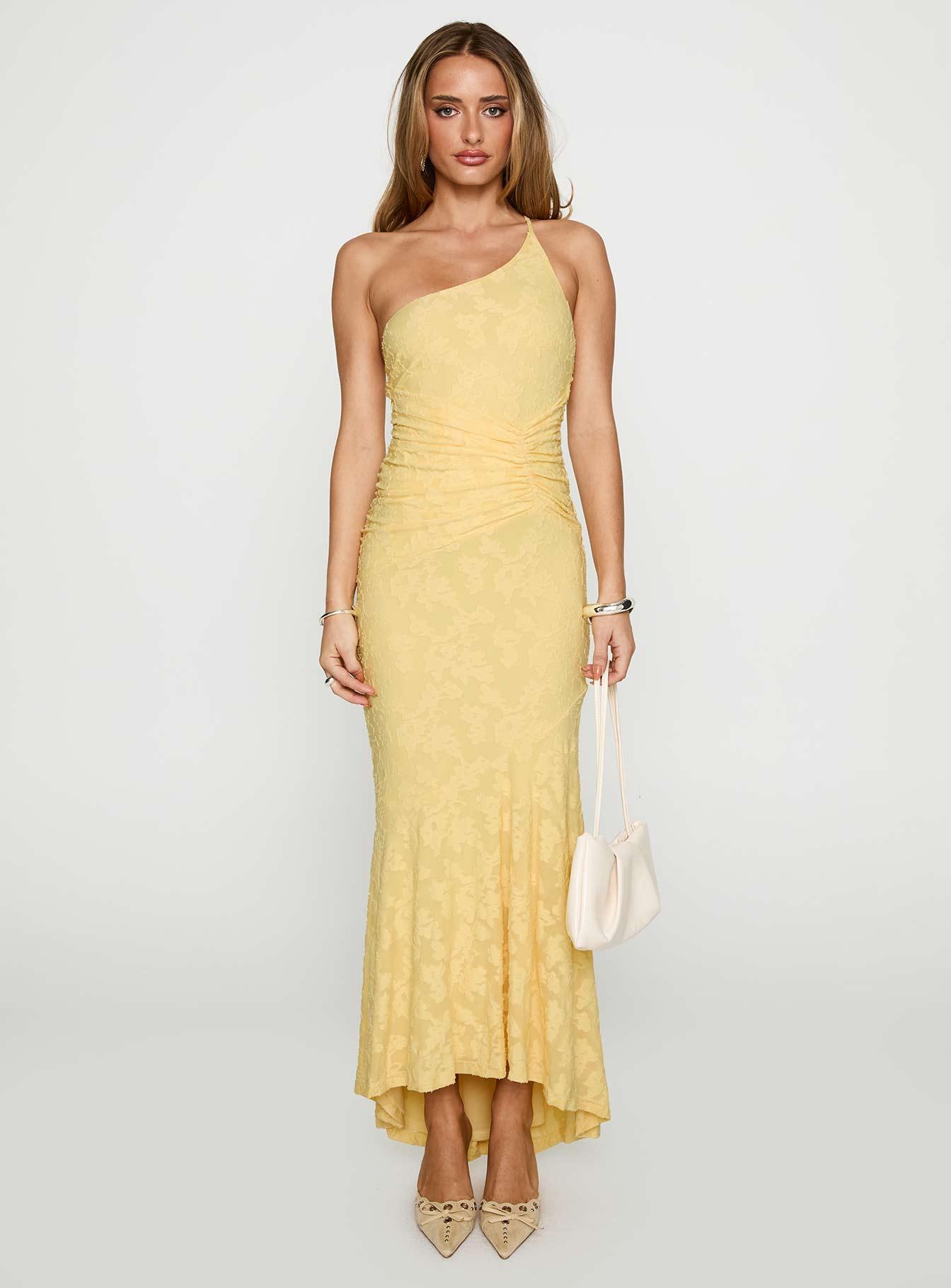 Starlights One Shoulder Maxi Dress Lemon Product Image