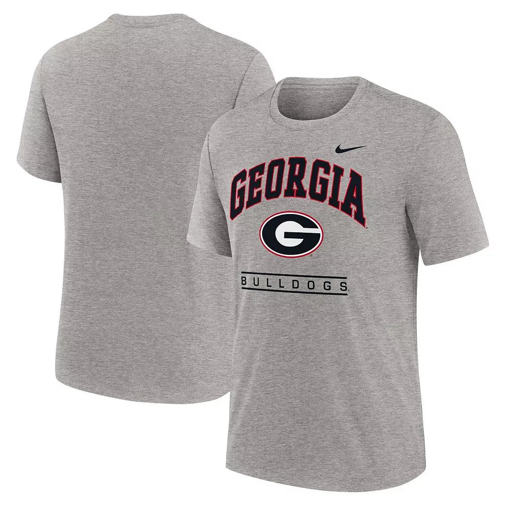 Men's Nike Heather Gray Georgia Bulldogs Arch Over Logo Tri-Blend T-Shirt,  Product Image