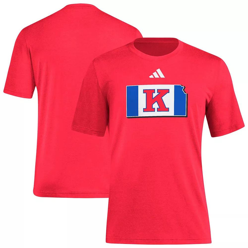 Men's adidas Red Kansas Jayhawks Basketball State Outline Tri-Blend T-Shirt,  Product Image