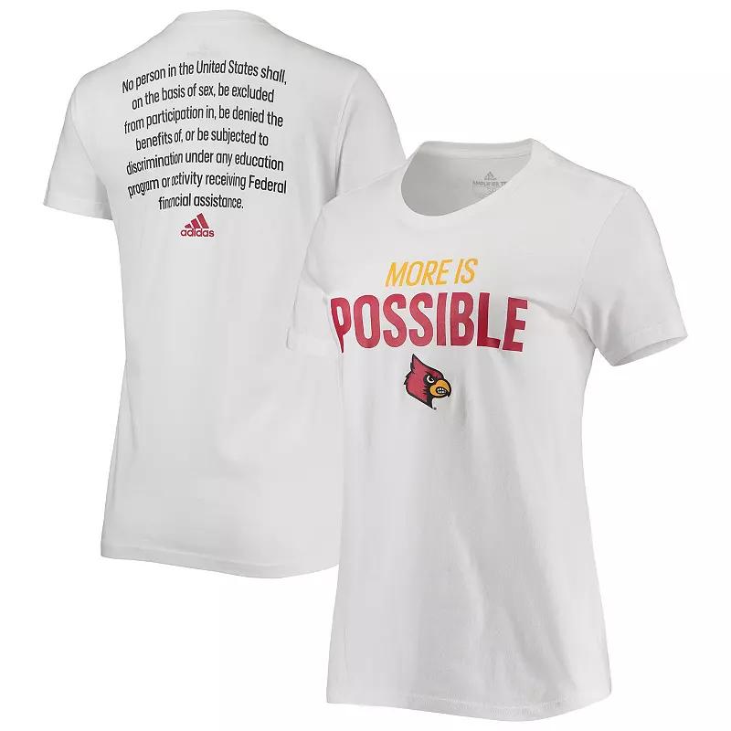 Women's adidas White Louisville Cardinals More Is Possible T-Shirt, Size: Medium Product Image