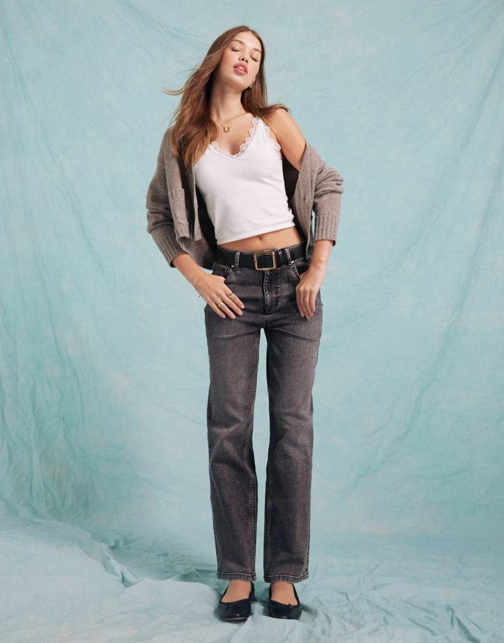 Miss Selfridge heart pocket straight leg jeans in black Product Image