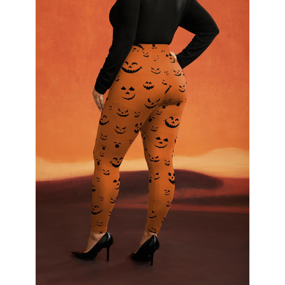 Plus Size Stretchy Jack-o-Lantern Leggings Women Brightorange Elegant High stretch Skinny Mid Rise Everyday Leggings BloomChic 18-20/2X Product Image