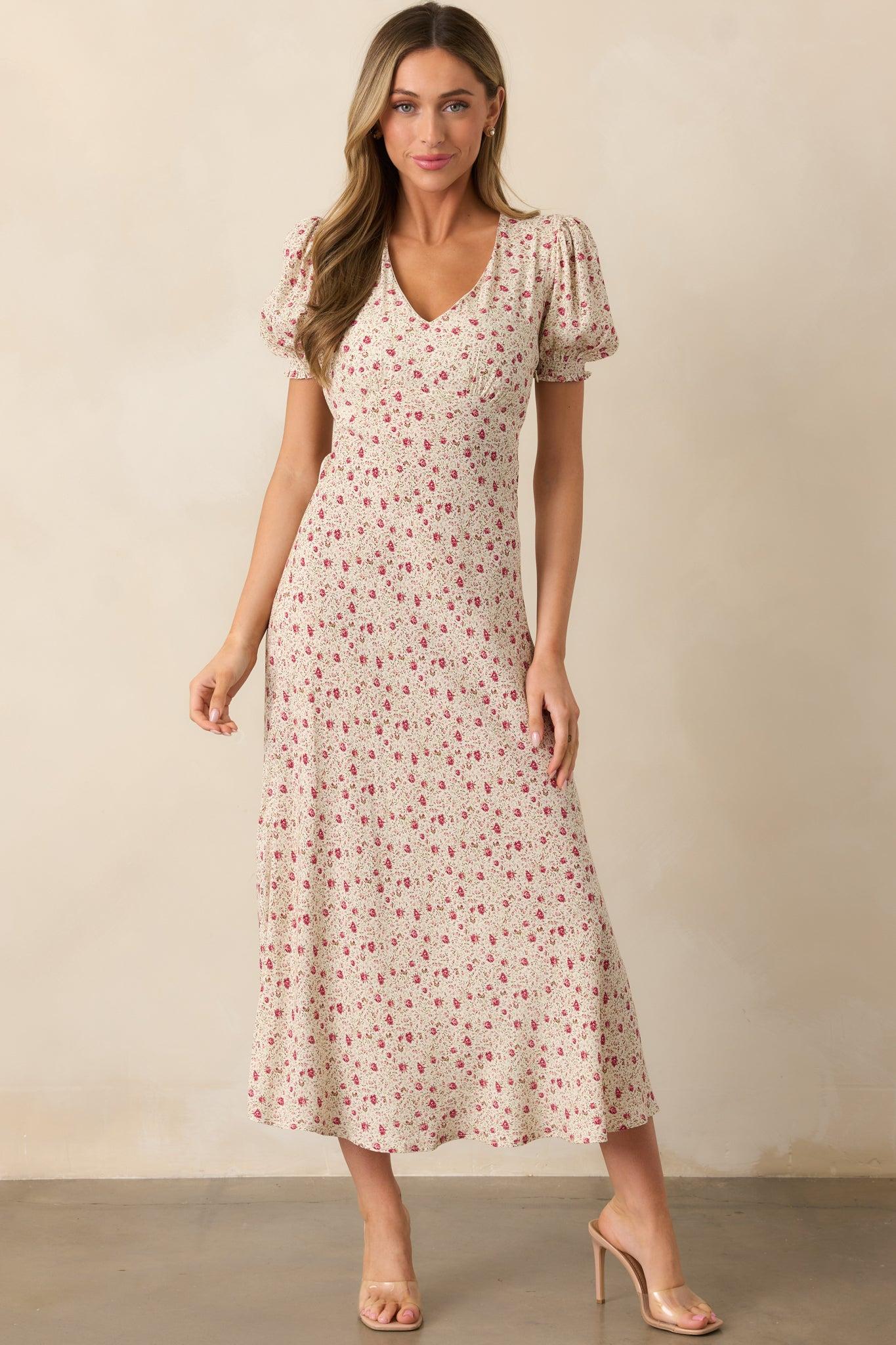Where We Belong Dusty Pink Floral Short Sleeve Maxi Dress Product Image
