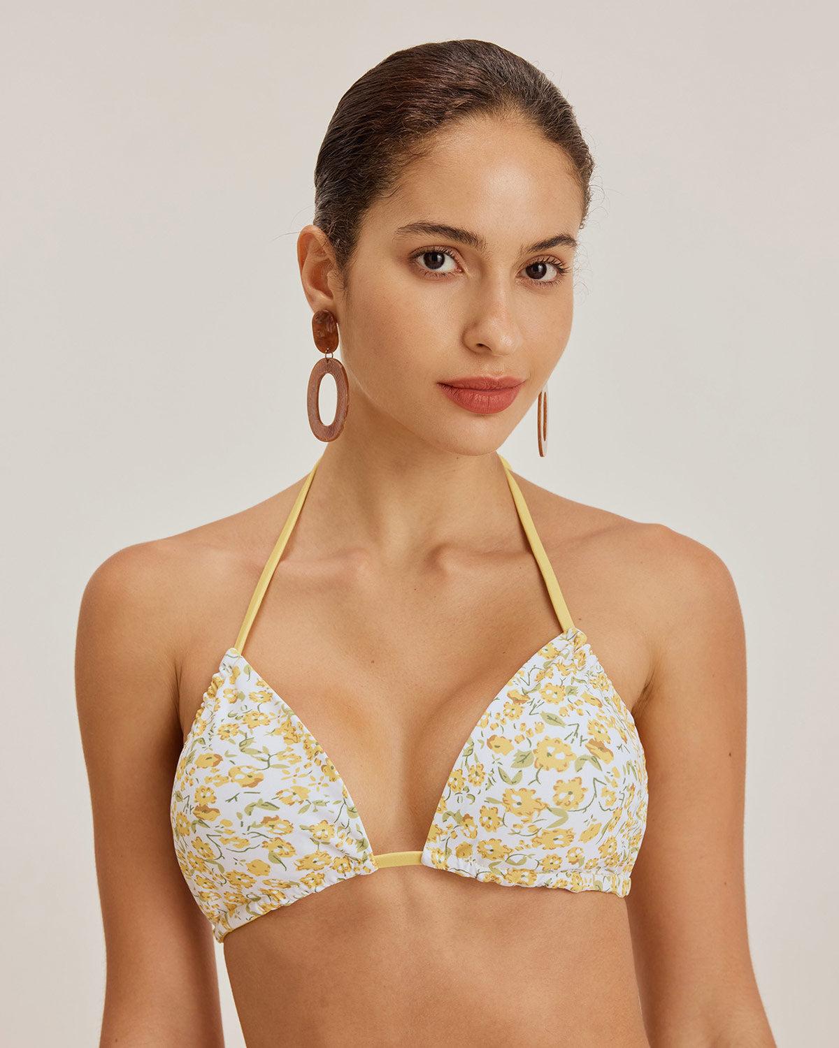 Yellow Floral Triangle Bikini Set Product Image
