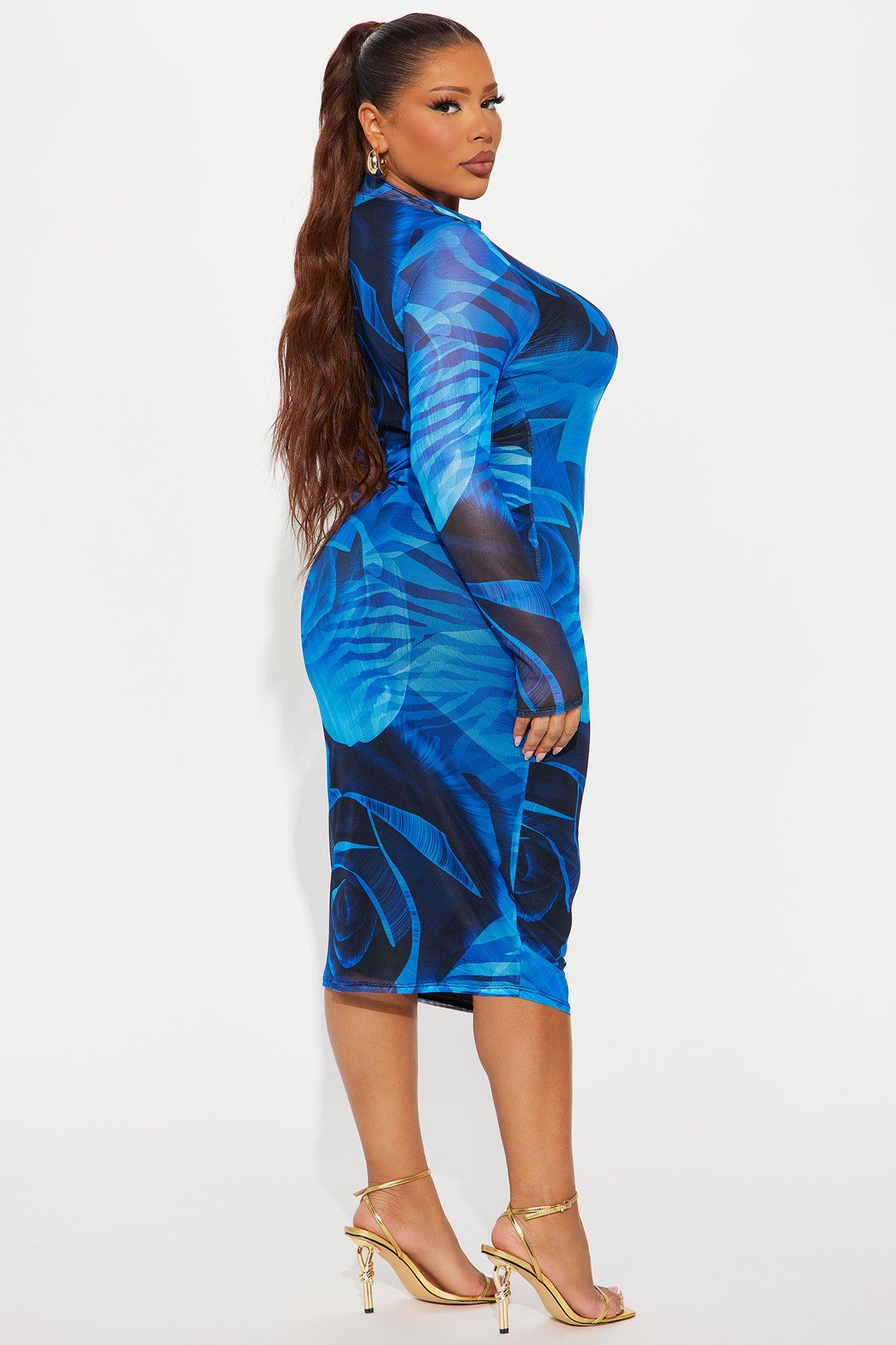 Floral Feelings Mesh Midi Dress - Blue Product Image