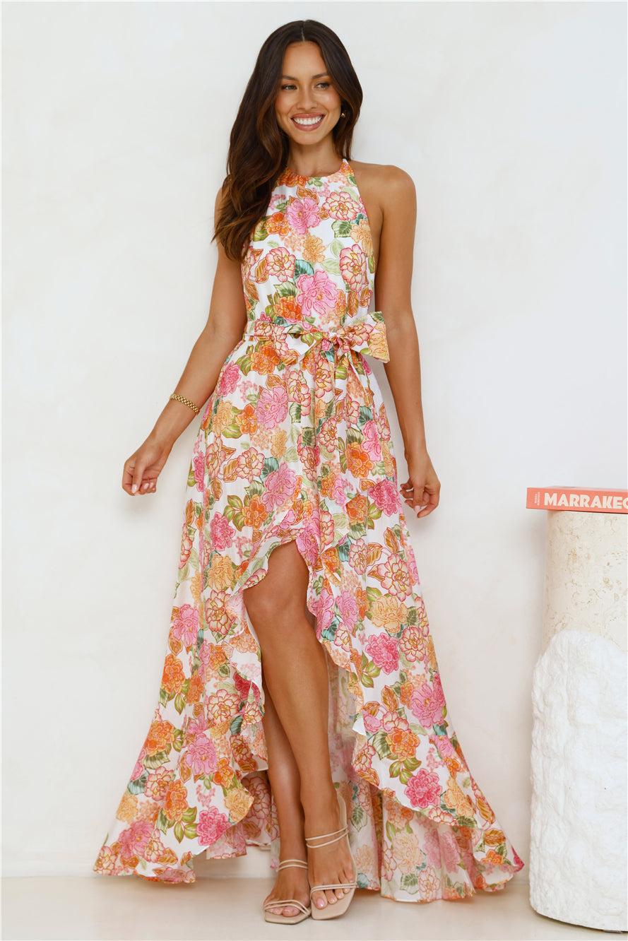 Floral Allure Halter Maxi Dress Orange Product Image