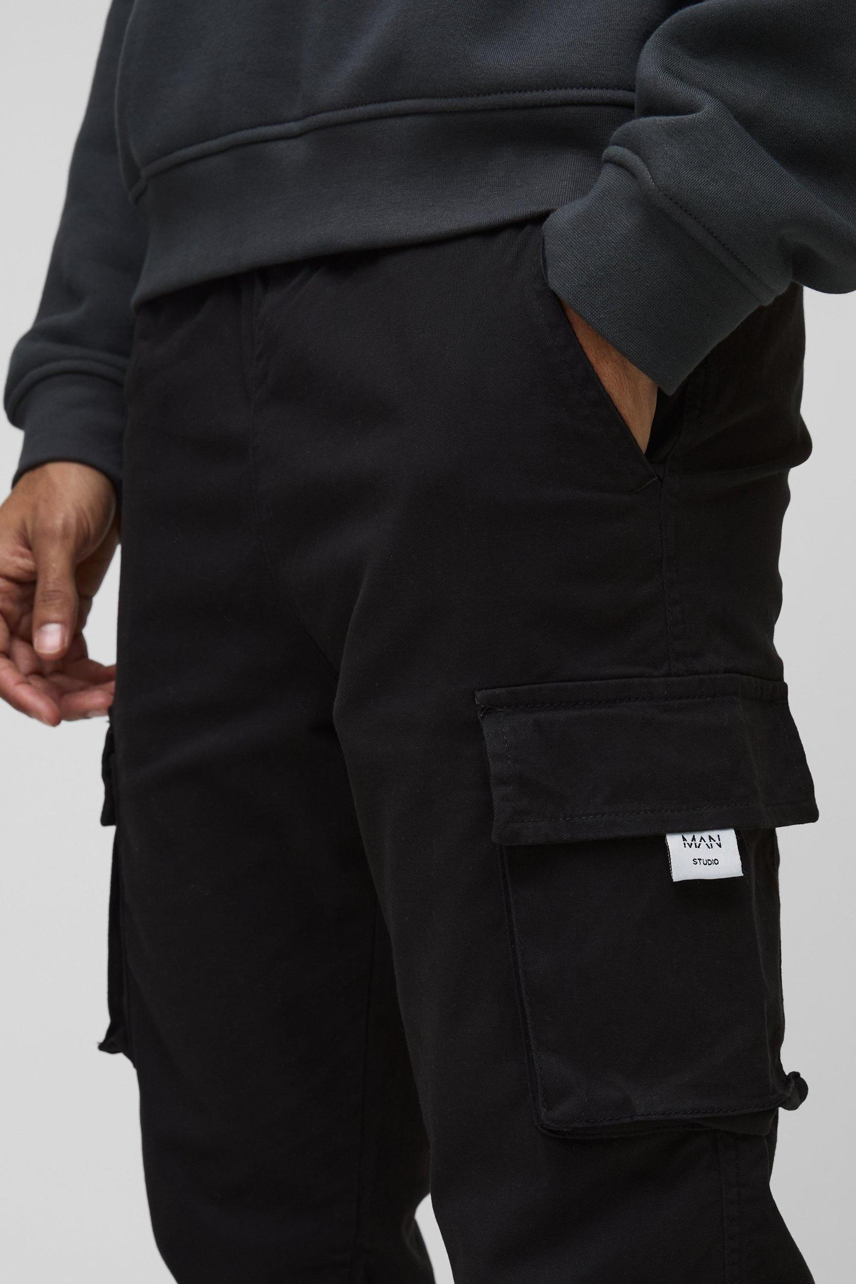 Slim Fit Elasticated Waist Woven Tab Cuffed Cargo Pants | boohooMAN USA Product Image