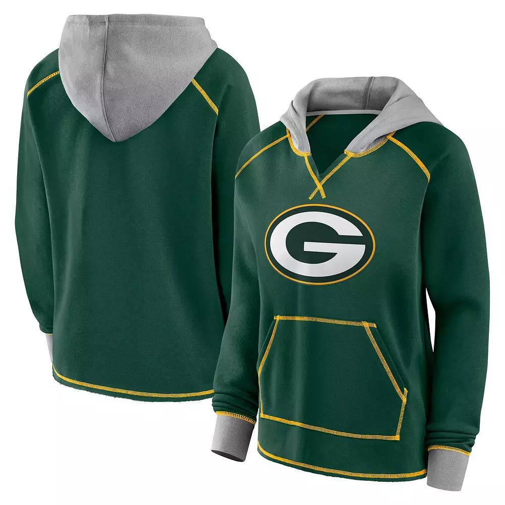 Women's Green Green Bay Packers Boom Fleece Pullover V-Neck Hoodie,  Product Image