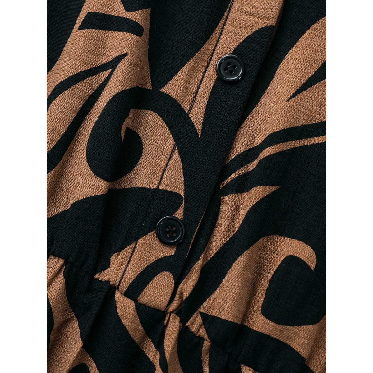 Plus Size Boho Print Shirt Collar Midi Dress Yellowishbrown Women At the Office Button Shirt collar Short sleeve Curvy BloomChic 26/4X Product Image