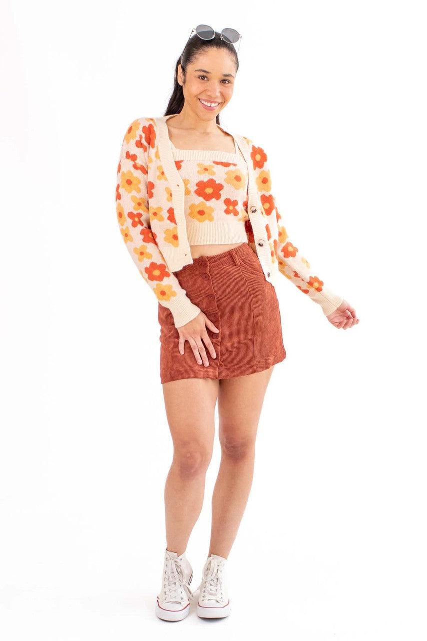 Beige Daisy Print Cardigan Product Image