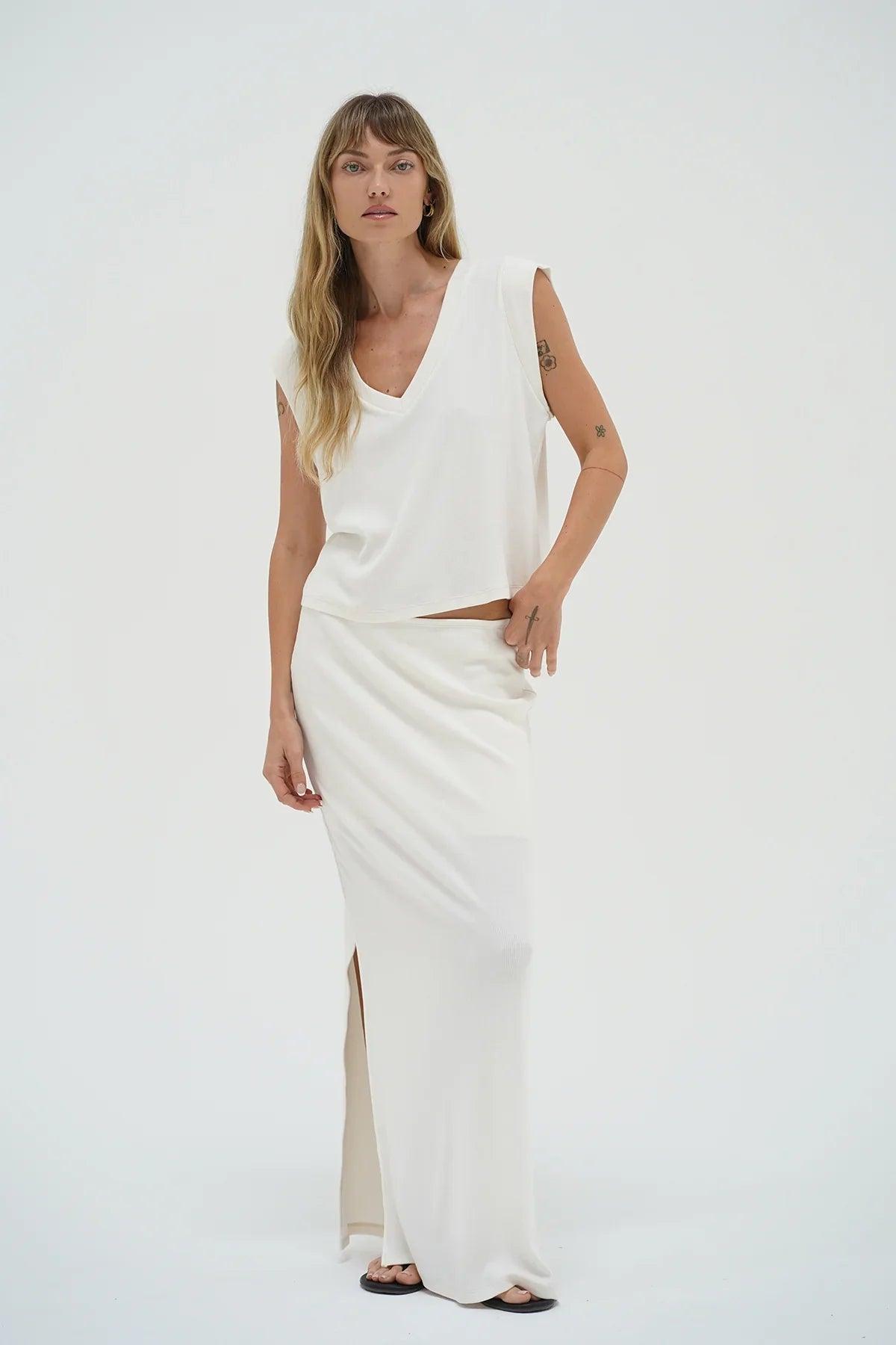 LNA | Steph Ribbed Skirt | Whisper White Product Image