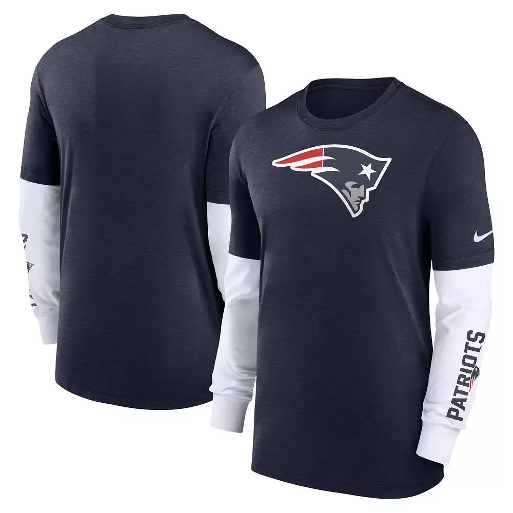 Men's Nike Heather Navy New England Patriots Slub Fashion Long Sleeve T-Shirt, Size: Small, Blue Product Image