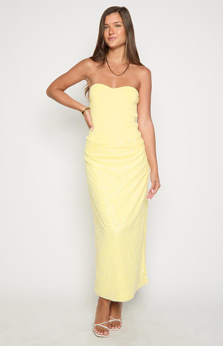 Nikki Yellow Sequin Strapless Maxi Dress Product Image